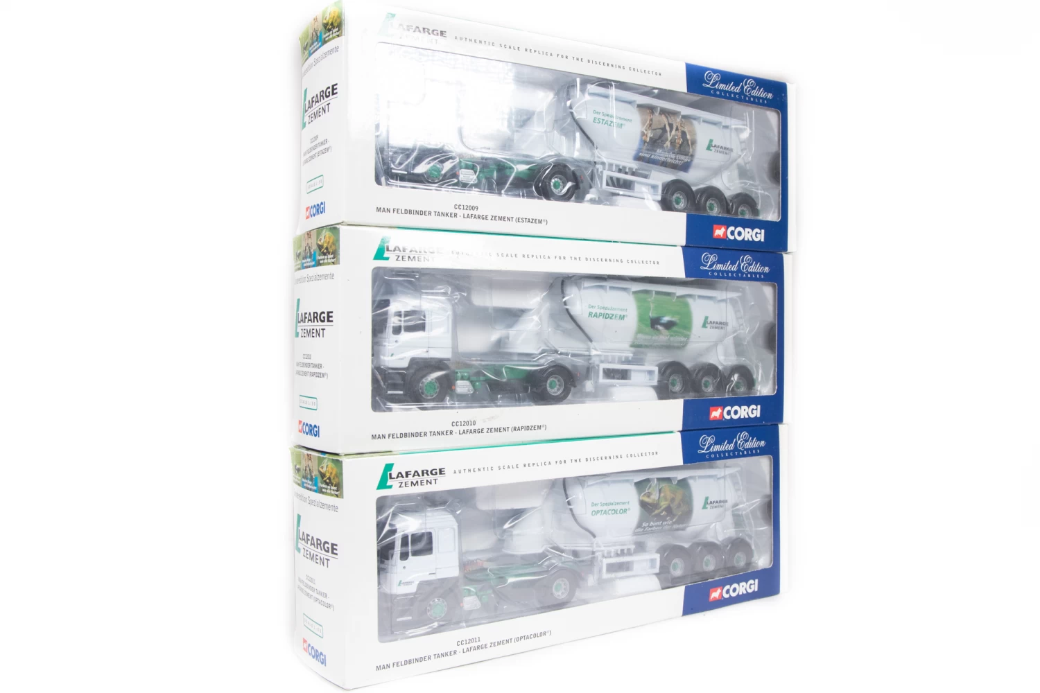 Corgi Modern Truck – 1/50 Scale – Set Of 3 Man Feldbinder Tankers – Lafarge Zement – Estazem, Rapidzen & Optacolor – CC12009, CC12010 & CC12011 2 Corgi Modern Truck – 1/50 Scale – Set Of 3 Man Feldbinder Tankers – Lafarge Zement – Estazem, Rapidzen & Optacolor – CC12009, CC12010 & CC12011 - Image 2