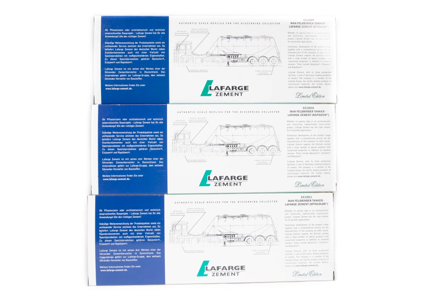 Corgi Modern Truck – 1/50 Scale – Set Of 3 Man Feldbinder Tankers – Lafarge Zement – Estazem, Rapidzen & Optacolor – CC12009, CC12010 & CC12011 4 Corgi Modern Truck – 1/50 Scale – Set Of 3 Man Feldbinder Tankers – Lafarge Zement – Estazem, Rapidzen & Optacolor – CC12009, CC12010 & CC12011 - Image 4